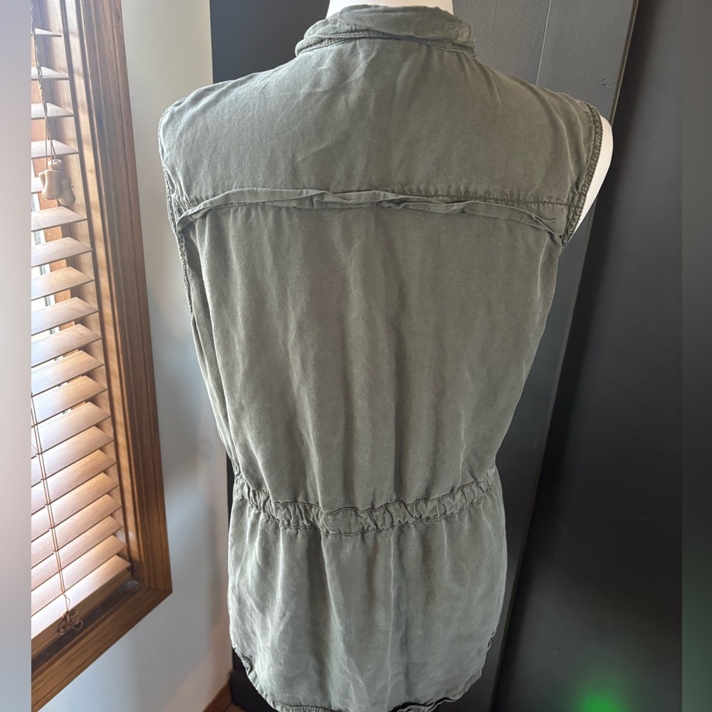 A.N.A Olive Utility Safari Vest Drawstring Waist Cargo Pocket Lyocell Large - Picture 11 of 11